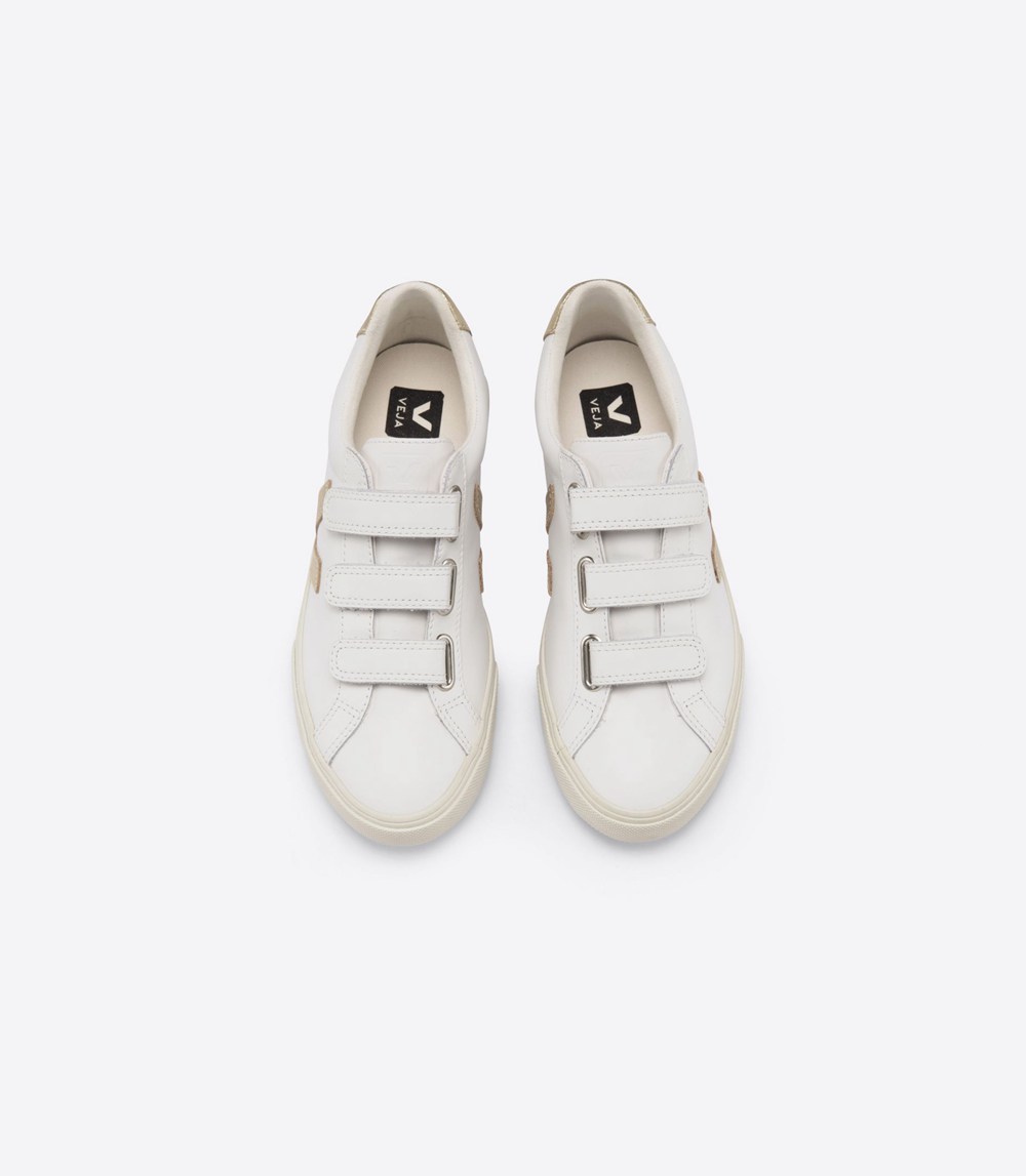 Veja Sneakers Womens - 3-lock Leather - White/Gold - 1340JZIGM